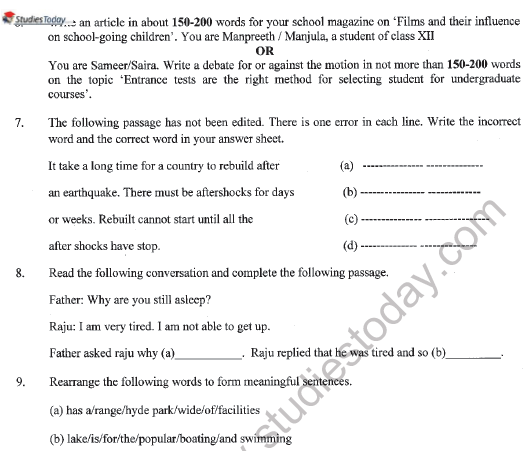 Cbse Class 11 English Question Paper Set 2 Solved